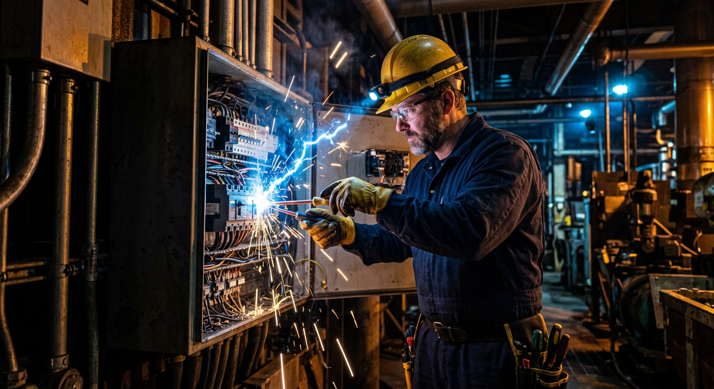 Électricien travaillant sur un panneau électrique